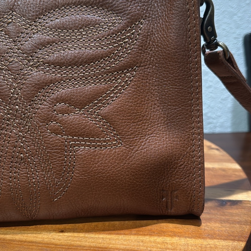 FRYE Charlene Embroidered Crossbody Bag in Cognac - Picture 11 of 12